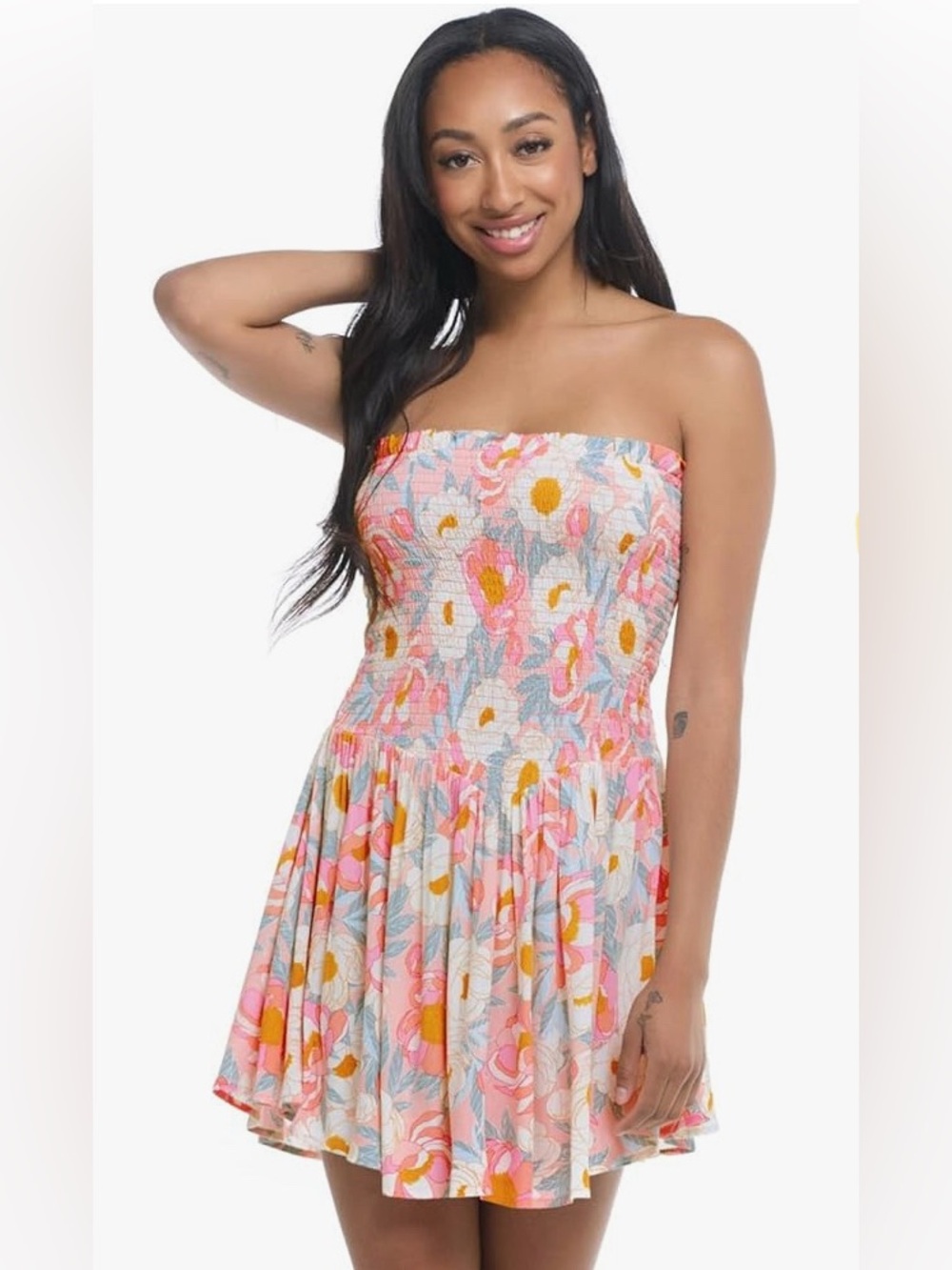Body Glove Womens Ona Bandeau Floral Mini Dress Cover-up Swimwear Size Medium